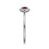 Promise Ring - 14K White Gold Garnet and Diamond Halo Ring - 0.06 ct