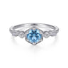 Promise Ring - 14K White Gold Hexagonal Blue Topaz Diamond Promise Ring - 0.06 ct