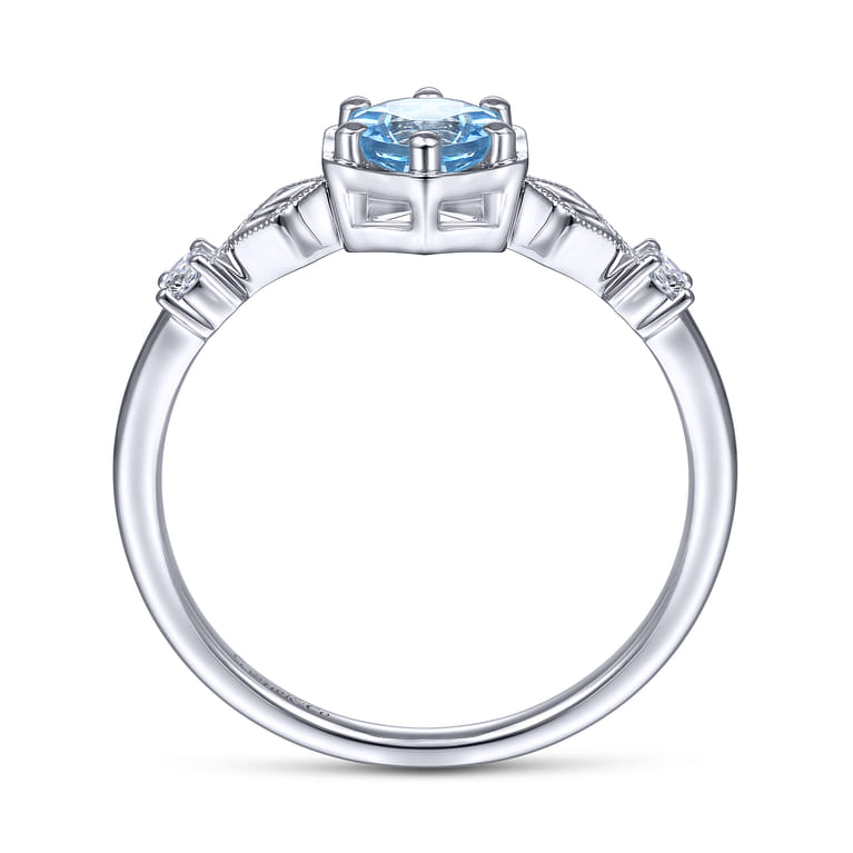 Promise Ring - 14K White Gold Hexagonal Blue Topaz Diamond Promise Ring - 0.06 ct - Shot 2
