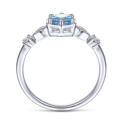 Promise Ring - 14K White Gold Hexagonal Blue Topaz Diamond Ring