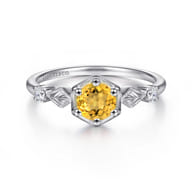 Promise Ring - 14K White Gold Hexagonal Citrine Diamond Promise Ring