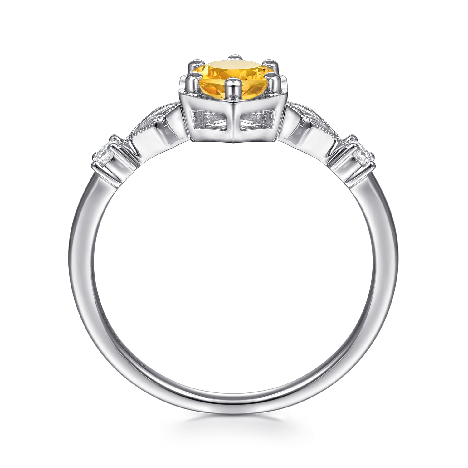 Promise Ring - 14K White Gold Hexagonal Citrine Diamond Promise Ring - 0.06 ct - Shot 2