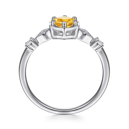 Promise Ring - 14K White Gold Hexagonal Citrine Diamond Promise Ring