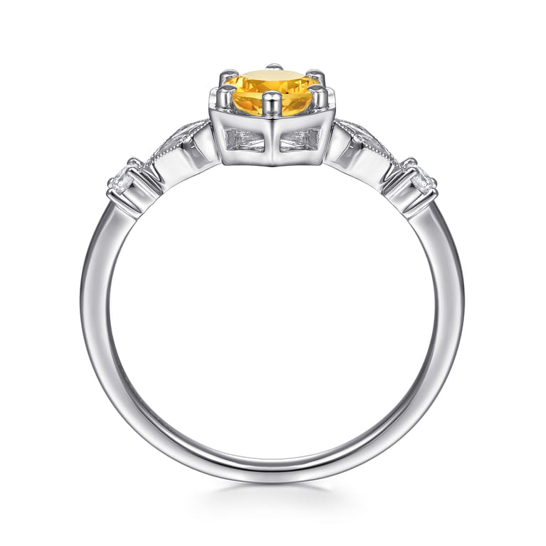 Promise Ring - 14K White Gold Hexagonal Citrine Diamond Promise Ring - 0.06 ct - Shot 2