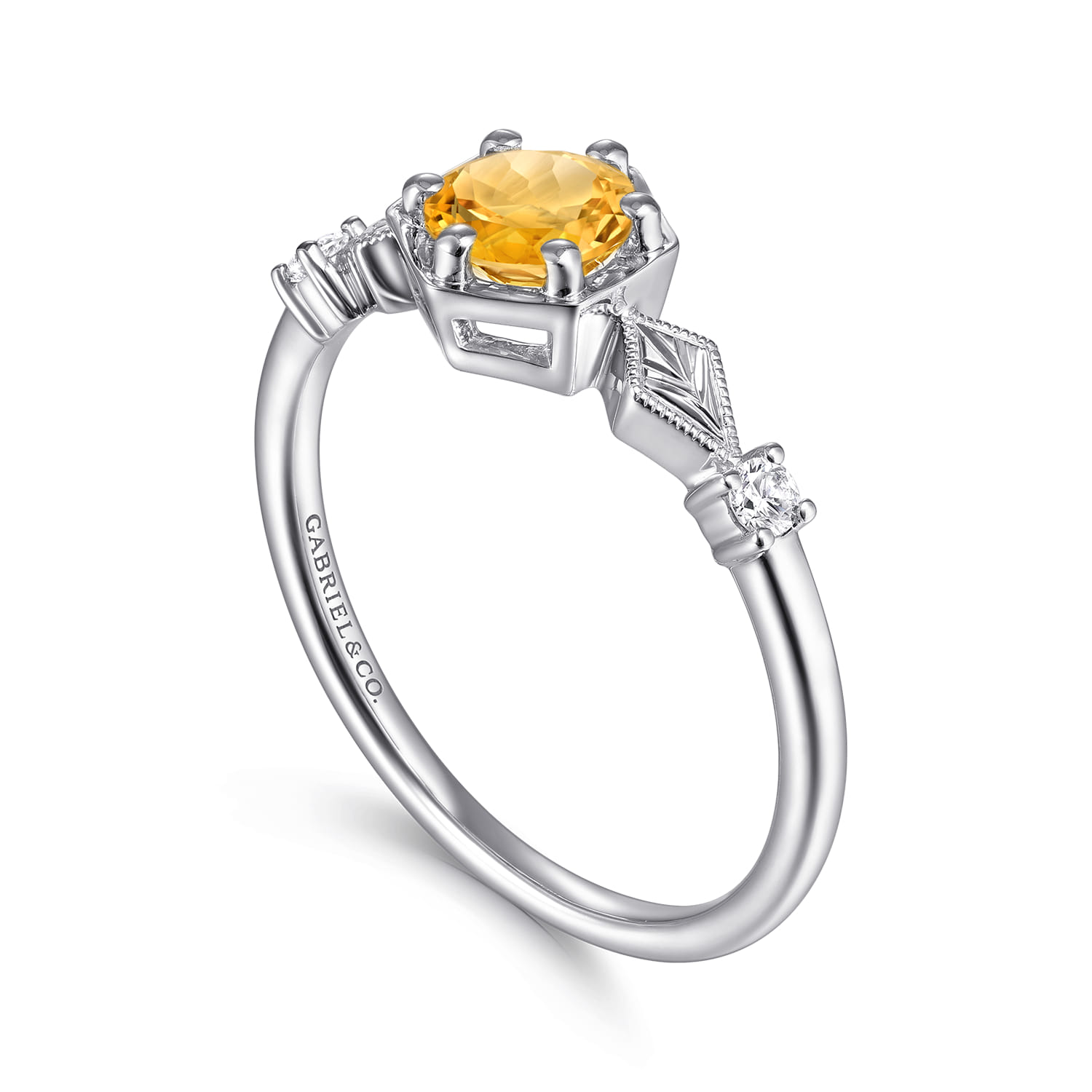 Promise Ring - 14K White Gold Hexagonal Citrine Diamond Promise Ring - 0.06 ct - Shot 3