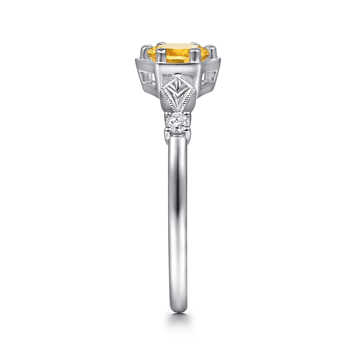 Promise Ring - 14K White Gold Hexagonal Citrine Diamond Promise Ring - 0.06 ct - Shot 4