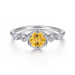 Promise Ring - 14K White Gold Hexagonal Citrine Diamond Ring