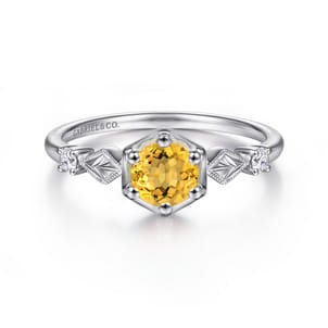 Promise Ring - 14K White Gold Hexagonal Citrine Diamond Ring