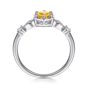 Promise Ring - 14K White Gold Hexagonal Citrine Diamond Ring
