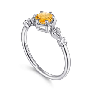 Promise Ring - 14K White Gold Hexagonal Citrine Diamond Ring