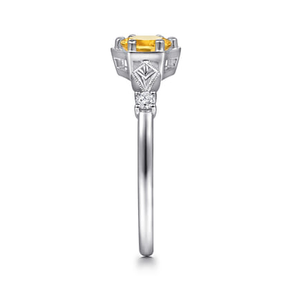 Promise Ring - 14K White Gold Hexagonal Citrine Diamond Ring