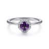 Promise Ring - 14K White Gold Hexagonal Diamond Halo and Round Amethyst Promise Ring - 0.09 ct