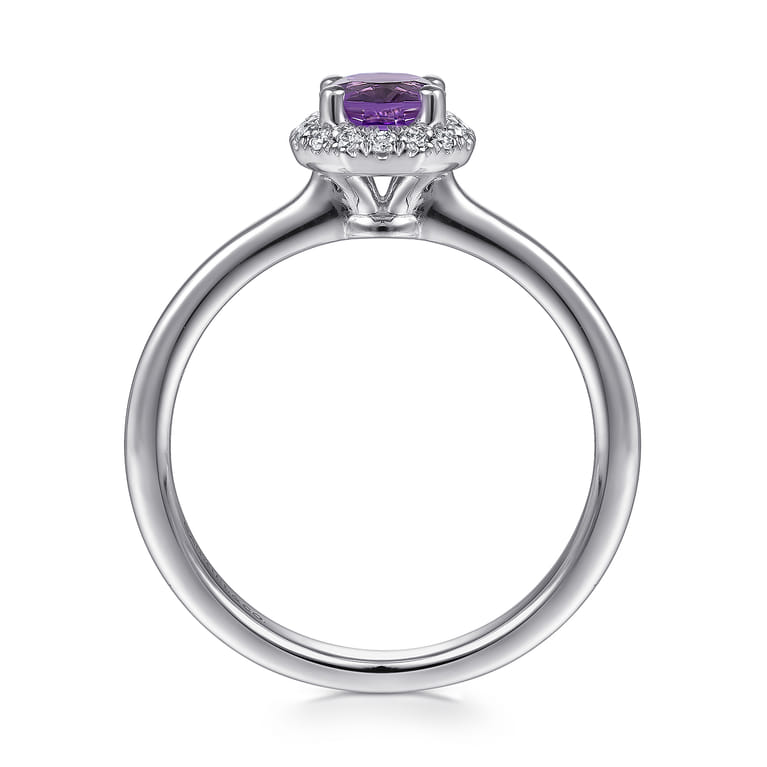 Promise Ring - 14K White Gold Hexagonal Diamond Halo and Round Amethyst Promise Ring - 0.09 ct - Shot 2