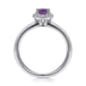 Promise Ring - 14K White Gold Hexagonal Diamond Halo and Round Amethyst Promise Ring - 0.09 ct