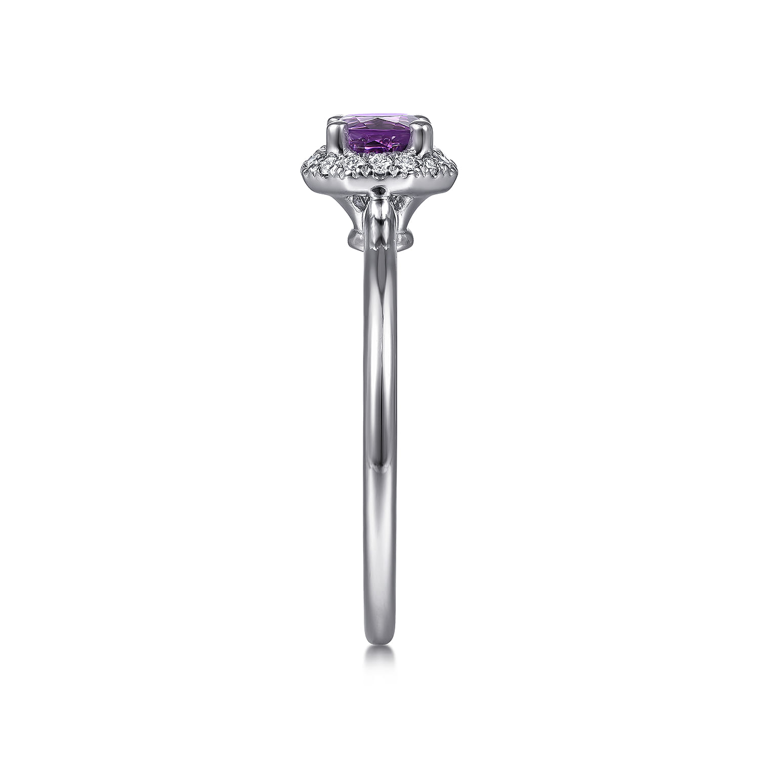 Promise Ring - 14K White Gold Hexagonal Diamond Halo and Round Amethyst Promise Ring - 0.09 ct - Shot 4