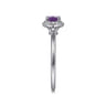 Promise Ring - 14K White Gold Hexagonal Diamond Halo and Round Amethyst Promise Ring - 0.09 ct