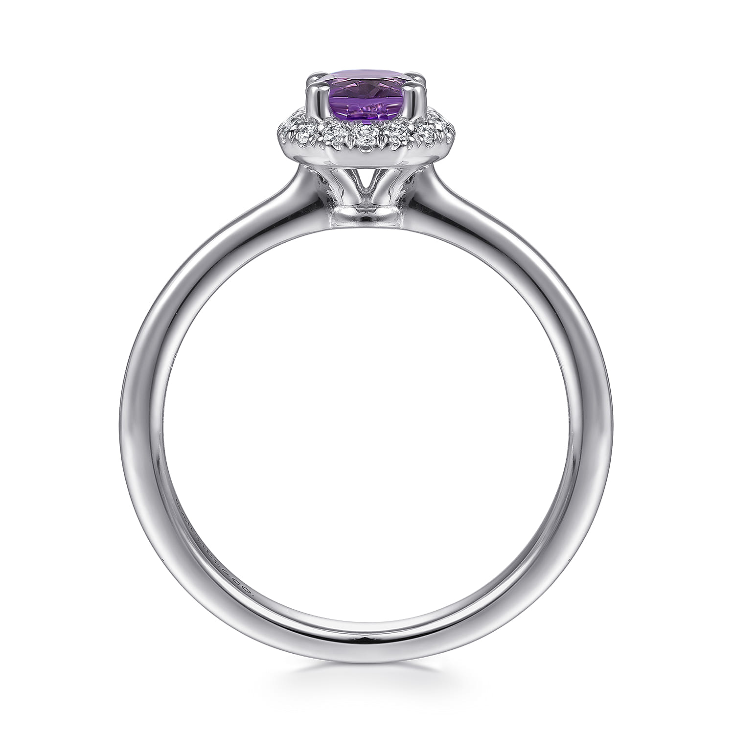 Promise Ring - 14K White Gold Hexagonal Diamond Halo and Round Amethyst Ring