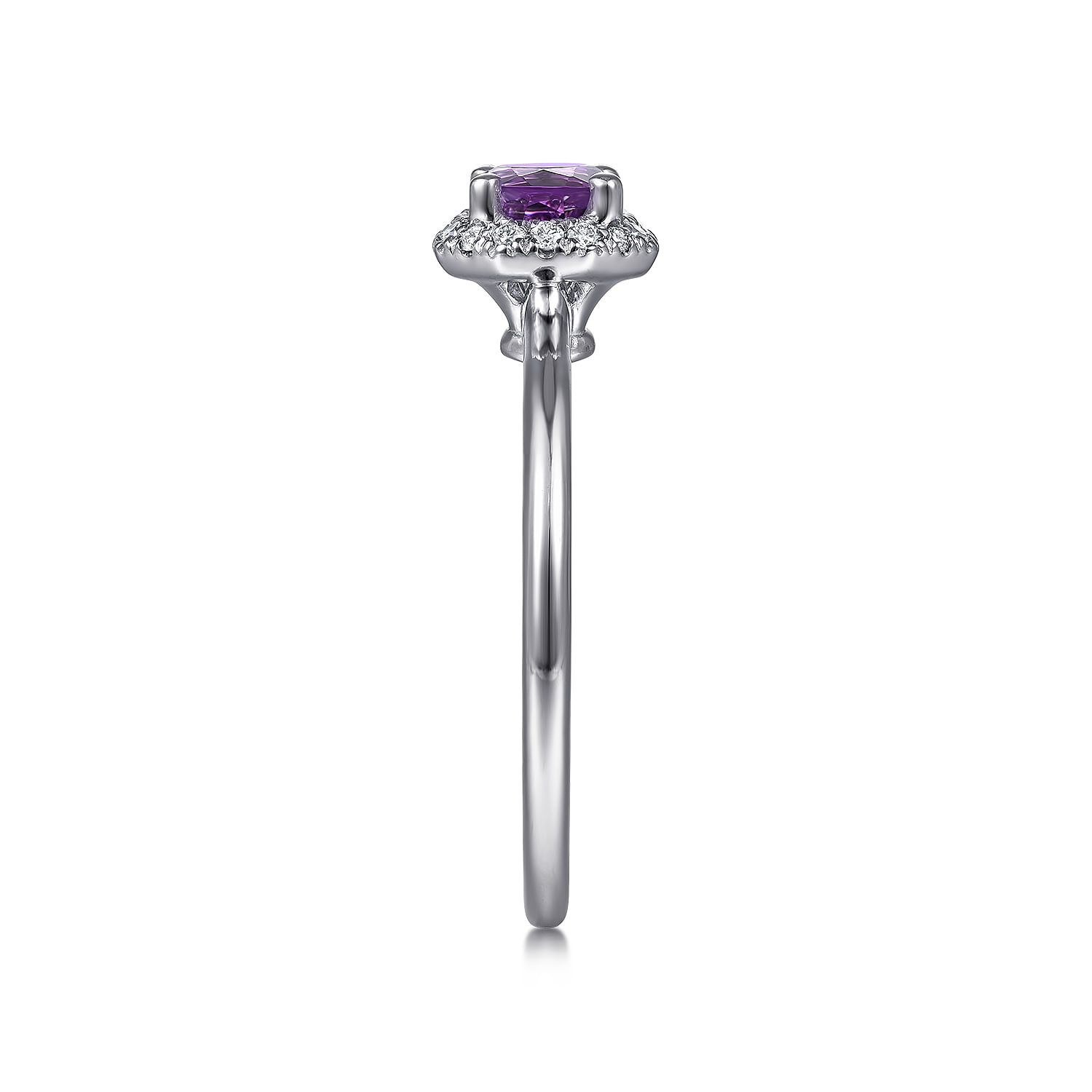 Promise Ring - 14K White Gold Hexagonal Diamond Halo and Round Amethyst Ring