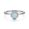 Promise Ring - 14K White Gold Octagonal Halo Aquamarine and Diamond Promise Ring - 0.09 ct