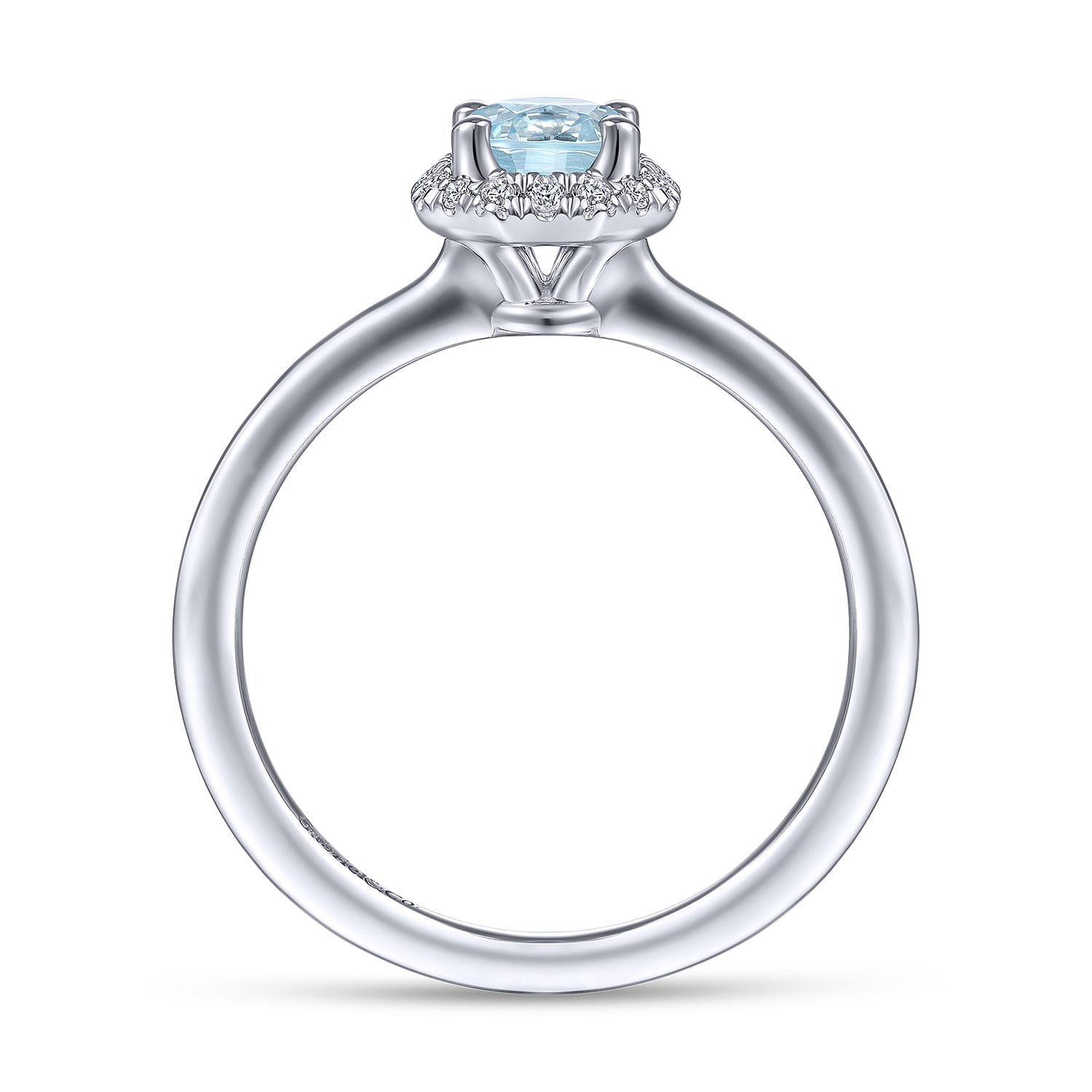 Promise Ring - 14K White Gold Octagonal Halo Aquamarine and Diamond Promise Ring - 0.09 ct - Shot 2