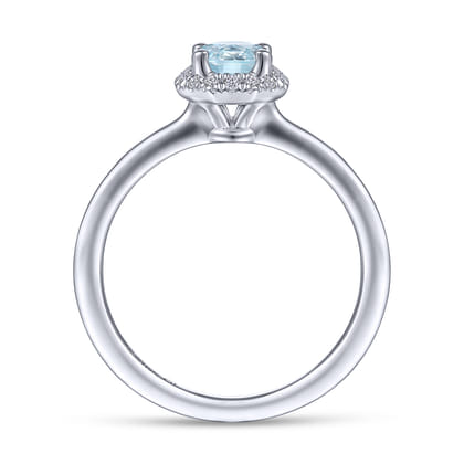 Promise Ring - 14K White Gold Octagonal Halo Aquamarine and Diamond Promise Ring