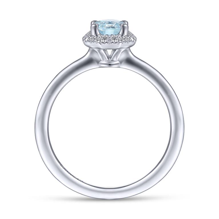 Promise Ring - 14K White Gold Octagonal Halo Aquamarine and Diamond Promise Ring - 0.09 ct - Shot 2