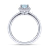 Promise Ring - 14K White Gold Octagonal Halo Aquamarine and Diamond Promise Ring - 0.09 ct