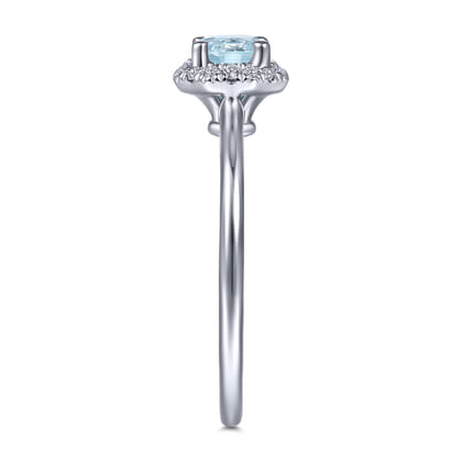 Promise Ring - 14K White Gold Octagonal Halo Aquamarine and Diamond Promise Ring