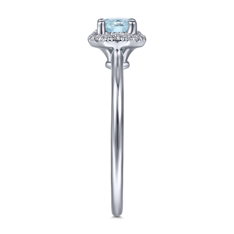 Promise Ring - 14K White Gold Octagonal Halo Aquamarine and Diamond Promise Ring - 0.09 ct - Shot 4