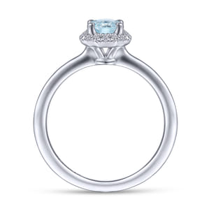 Promise Ring - 14K White Gold Octagonal Halo Aquamarine and Diamond Ring