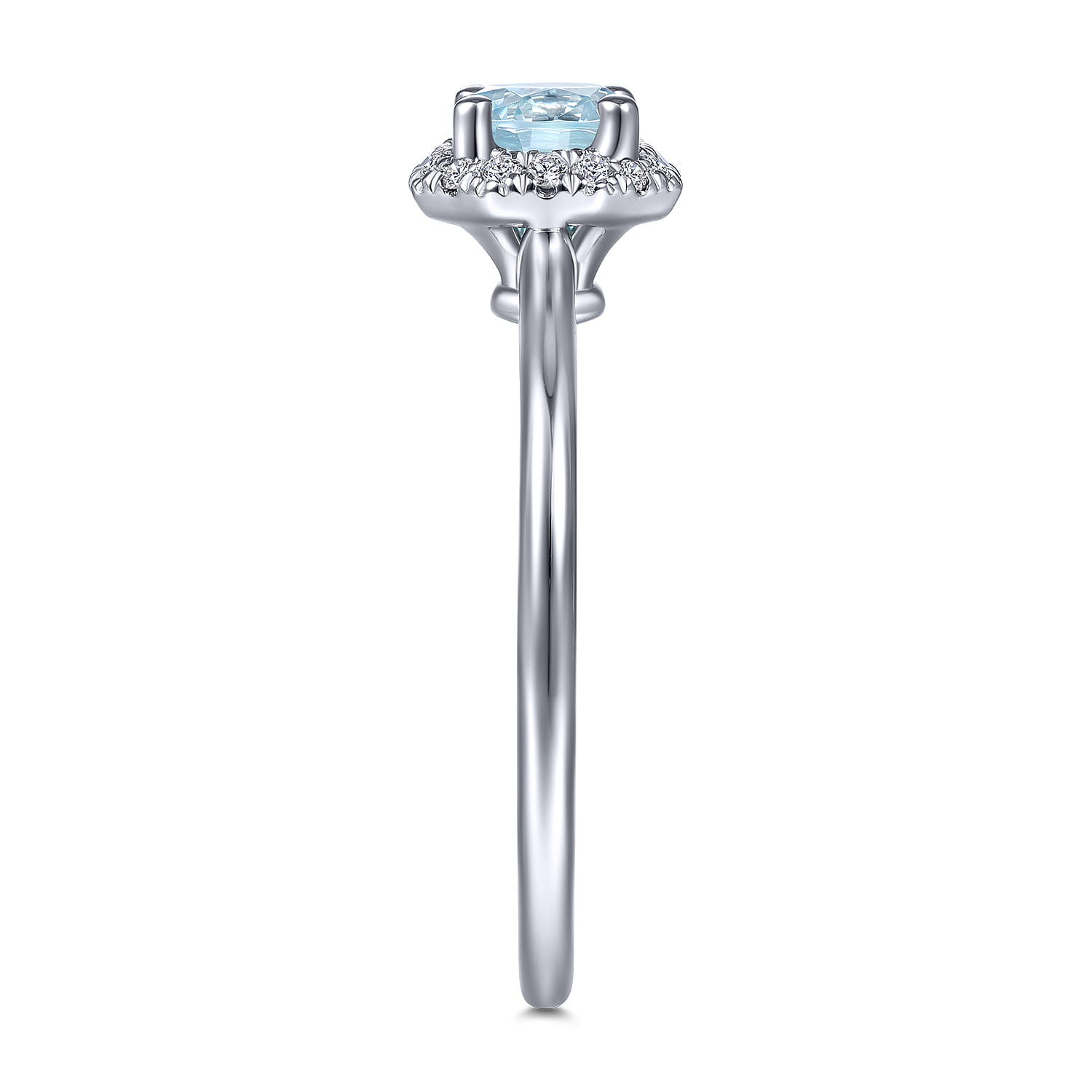 Promise Ring - 14K White Gold Octagonal Halo Aquamarine and Diamond Ring