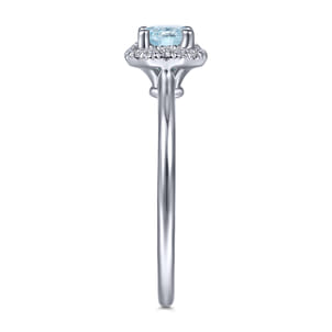 Promise Ring - 14K White Gold Octagonal Halo Aquamarine and Diamond Ring