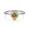 Promise Ring - 14K White Gold Octagonal Halo Citrine and Diamond Promise Ring - 0.09 ct
