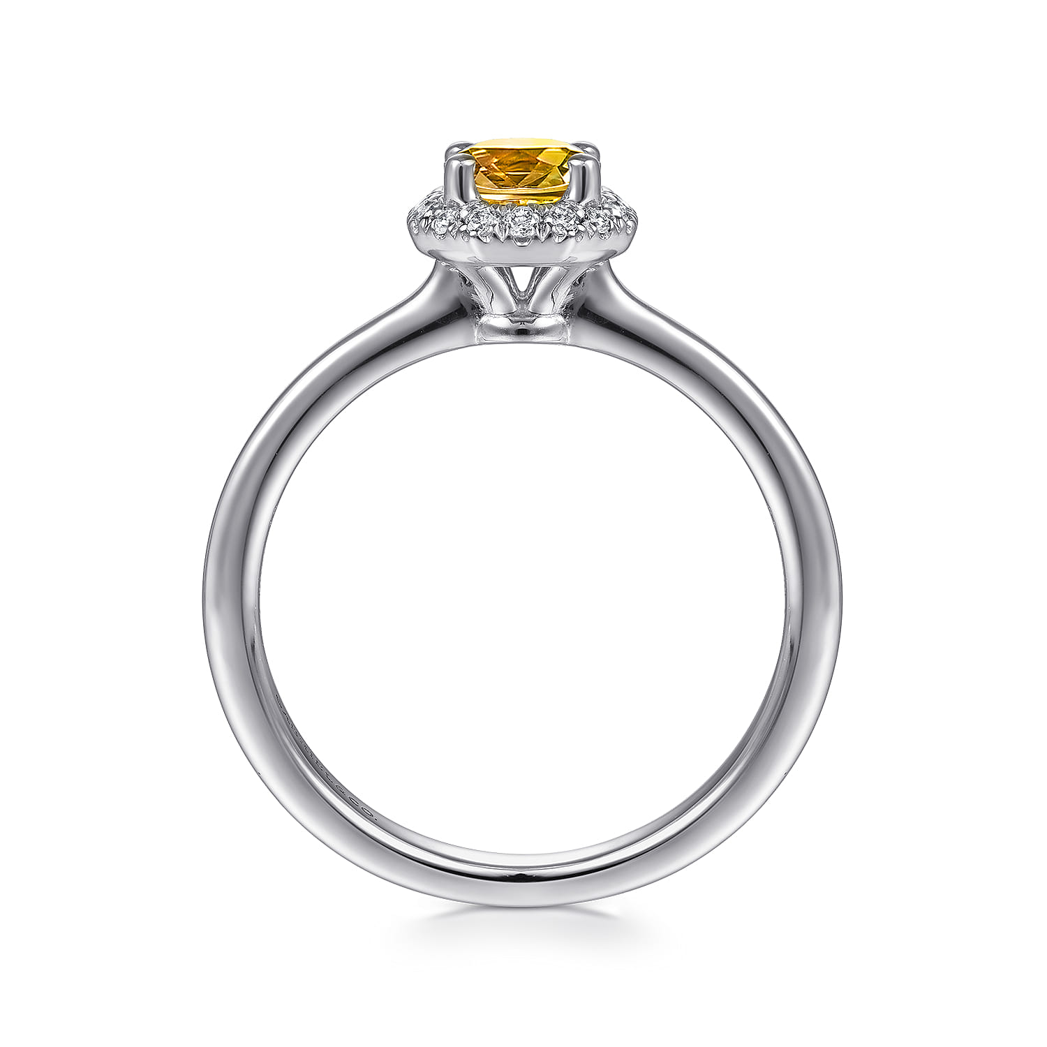 Promise Ring - 14K White Gold Octagonal Halo Citrine and Diamond Promise Ring - 0.09 ct - Shot 2