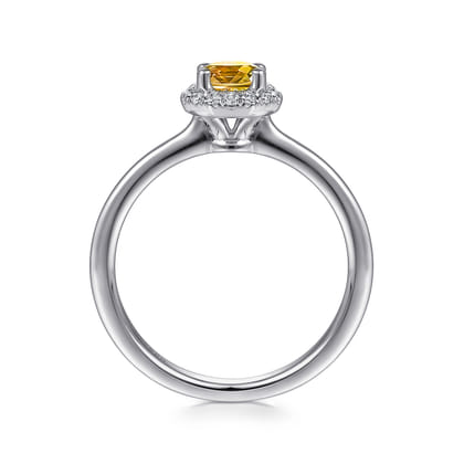 Promise Ring - 14K White Gold Octagonal Halo Citrine and Diamond Promise Ring