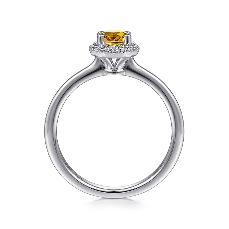 Promise Ring - 14K White Gold Octagonal Halo Citrine and Diamond Promise Ring - 0.09 ct - Shot 2