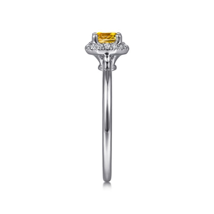 Promise Ring - 14K White Gold Octagonal Halo Citrine and Diamond Promise Ring