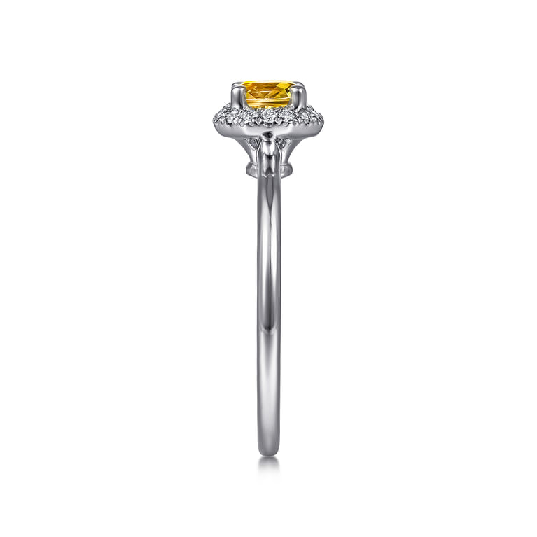Promise Ring - 14K White Gold Octagonal Halo Citrine and Diamond Promise Ring - 0.09 ct - Shot 4