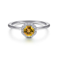 Promise Ring - 14K White Gold Octagonal Halo Citrine and Diamond Ring