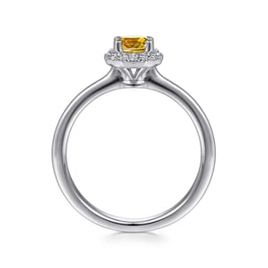 Promise Ring - 14K White Gold Octagonal Halo Citrine and Diamond Ring