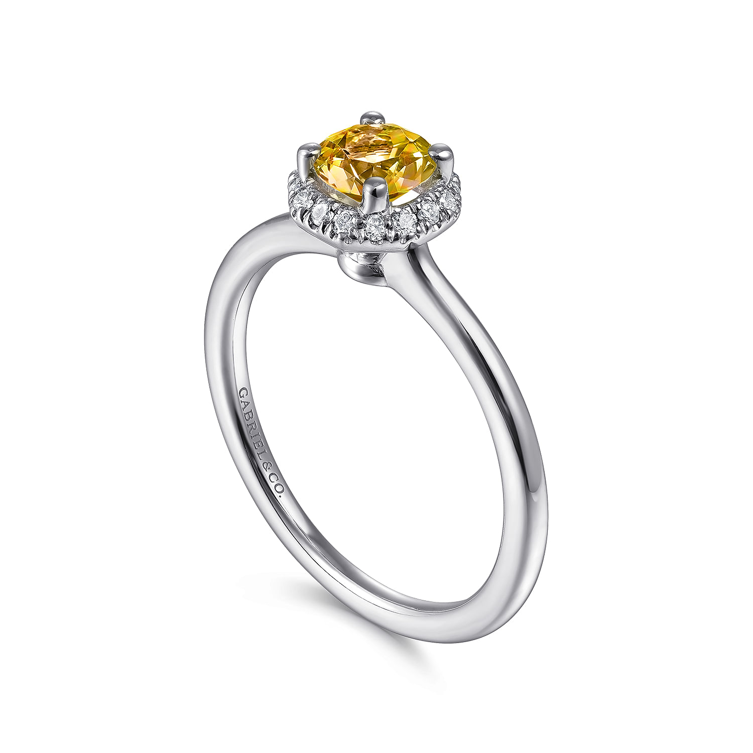 Promise Ring - 14K White Gold Octagonal Halo Citrine and Diamond Ring