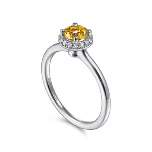 Promise Ring - 14K White Gold Octagonal Halo Citrine and Diamond Ring