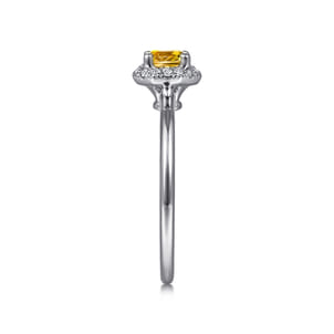 Promise Ring - 14K White Gold Octagonal Halo Citrine and Diamond Ring