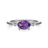 Promise Ring - 14K White Gold Oval Amethyst and Diamond Promise Ring - 0.04 ct