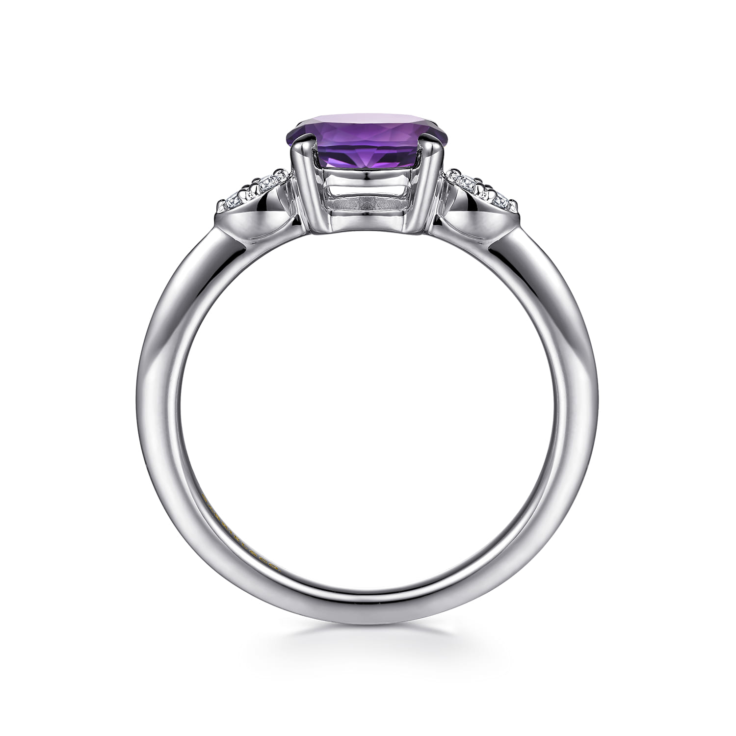 Promise Ring - 14K White Gold Oval Amethyst and Diamond Promise Ring - 0.04 ct - Shot 2