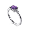 Promise Ring - 14K White Gold Oval Amethyst and Diamond Promise Ring - 0.04 ct