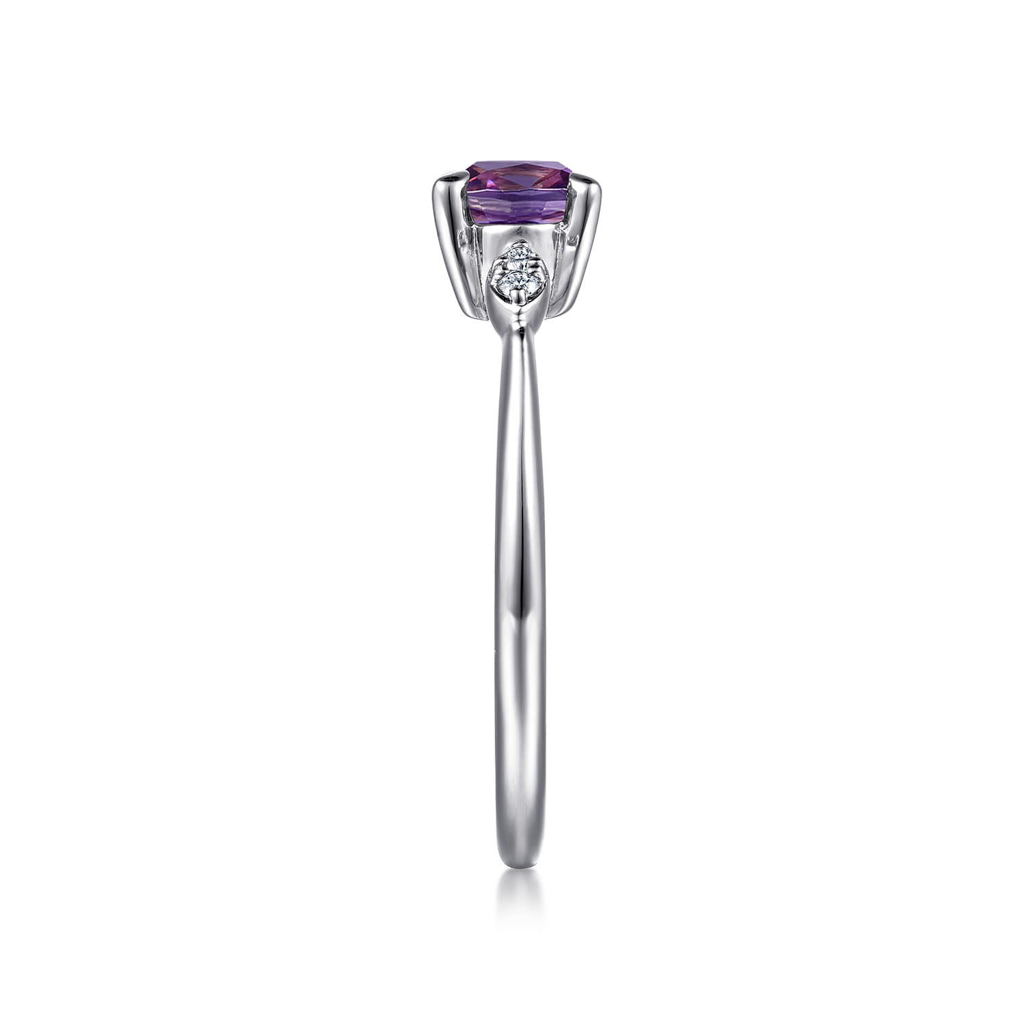 Promise Ring - 14K White Gold Oval Amethyst and Diamond Promise Ring - 0.04 ct - Shot 4