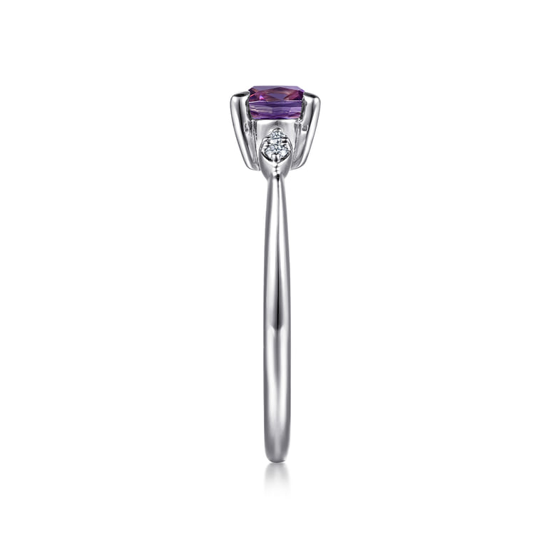 Promise Ring - 14K White Gold Oval Amethyst and Diamond Promise Ring - 0.04 ct - Shot 4
