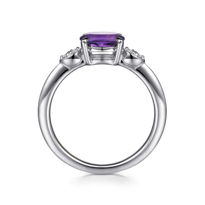 Promise Ring - 14K White Gold Oval Amethyst and Diamond Ring