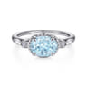 Promise Ring - 14K White Gold Oval Aquamarine and Diamond Three Stone Promise Ring - 0.03 ct